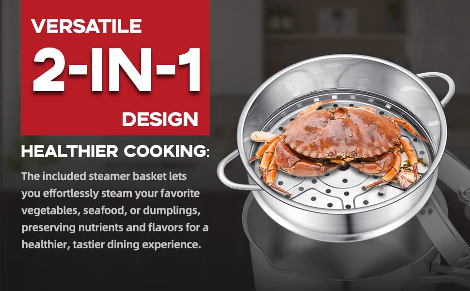 Buttermelt 2.5 Quart Stainless Steel Saucepan with Steamer Basket, Tri-ply Full Body, Multipurpose Sauce Pot with Two-Size Drainage Holes Lid, Perfect For Boiling Gravies, Pasta, Noodles