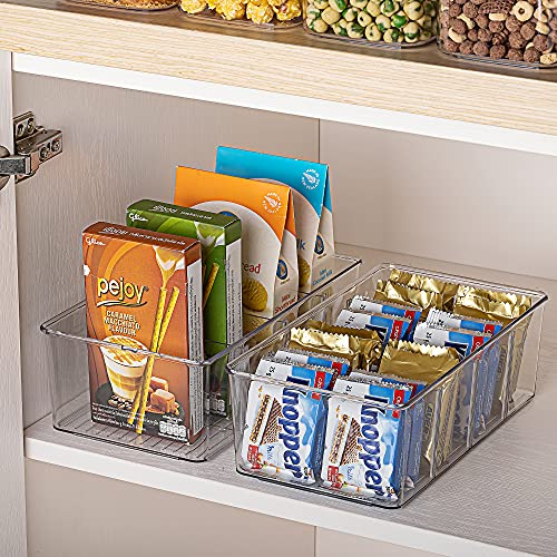 Vtopmart 8 Pack Food Storage Organizer Bins, Clear Plastic Bins for Pantry, Kitchen, Fridge, Cabinet Organization and Storage, 4 Compartment Holder for Packets, Snacks, Pouches, Spice Packets