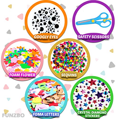 FUNZBO Arts and Crafts Supplies for Kids Crafts - Arts and Crafts for Kids Age 4-8, 4-6, 8-12 with Glitter Glue Stick for Kids, Pipe Cleaners Craft & Craft Tools, DIY School Supplies Kit, Girls Toys