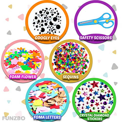 FUNZBO Arts and Crafts Supplies for Kids Crafts - Arts and Crafts for Kids Age 4-8, 4-6, 8-12 with Glitter Glue Stick for Kids, Pipe Cleaners Craft & Craft Tools, DIY School Supplies Kit, Girls Toys