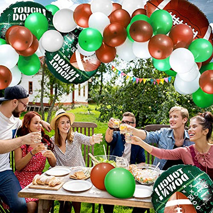 97 Pieces Football Balloons Set 6 Pieces Football Field Foil Balloons 90 Pieces Latex Balloons and Long Balloon Strip for Sport Themed Football Themed Birthday Party Decorations (White, Green, Brown)