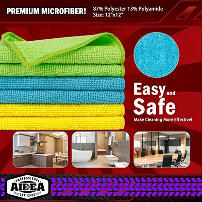 AIDEA Microfiber Cleaning Cloths-50 Pack, Premium All-Purpose Car Cloth, Lint Free, Scratch-Free, Absorbent Cleaning Towel for Cars, SUVs, House, Kitchen, Window, Gifts(12in.x12in.)