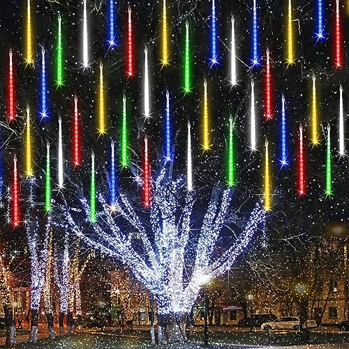 Joomer Meteor Shower Lights Outdoor, 11.8 Inches 10 Tubes 240 LED, Waterproof Meteor Christmas Lights, Hanging icicle Lights, Falling Rain Lights for Tree Wedding Party Holiday Decoration(Multicolor)