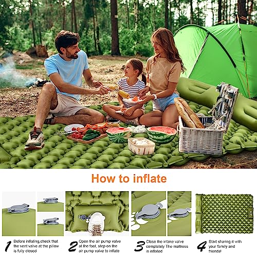 Gukkicco Camping Sleeping Pad, Ultralight Self Inflating Camping Pad 2 Person with Pillow Built-in Foot Pump for Camping, Hiking - Airpad, Carry Bag, Repair Kit