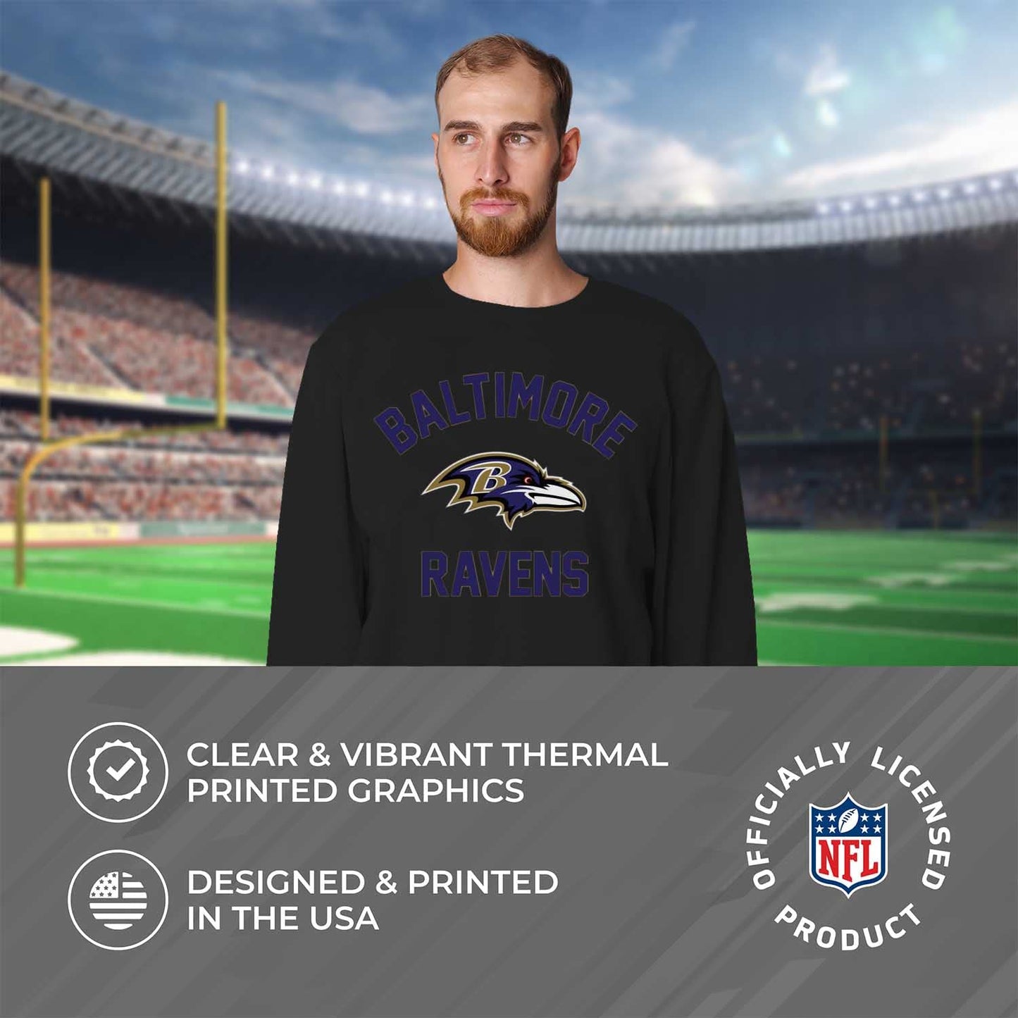 Team Fan Apparel NFL Adult Gameday Football Crewneck Sweatshirt - Cotton Blend - Stay Warm, Comfortable & Stylish on Game Day (Baltimore Ravens - Black, Adult XX-Large)