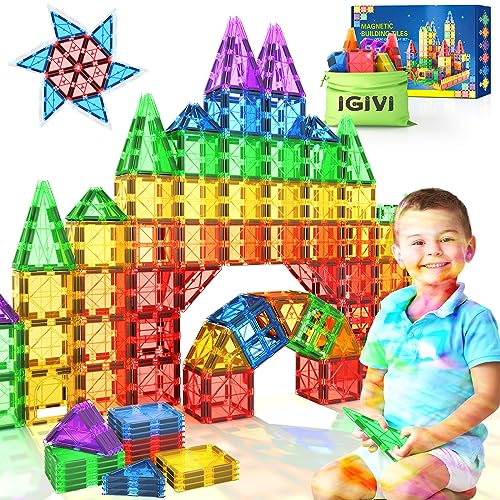 IGIVI Magnetic Tiles Toddler Toys for 3+ Year Old Boys & Girls, Magnetic Blocks Building Toys Games for Kids, STEM Learning Educational Sensory Toys, Birthday Gift Toys for Boys & Girls 4-6 5-7 6-8