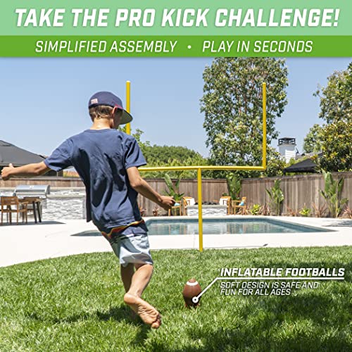 GoSports 8 ft PRO Kick Challenge Field Goal Post Set with 2 Footballs and Kicking Tee - Life Sized Backyard Field Goal for Kids & Adults