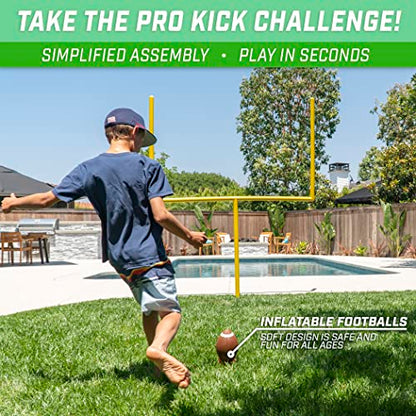 GoSports 8 ft PRO Kick Challenge Field Goal Post Set with 2 Footballs and Kicking Tee - Life Sized Backyard Field Goal for Kids & Adults