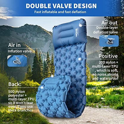 HiiPeak Sleeping Pad for Camping- Ultralight Inflatable Sleeping Mat with Built-in Foot Pump, Upgraded Durable Compact Camping Air Mattress for Camping, Backpacking, Hiking, Tent Trap Traveling