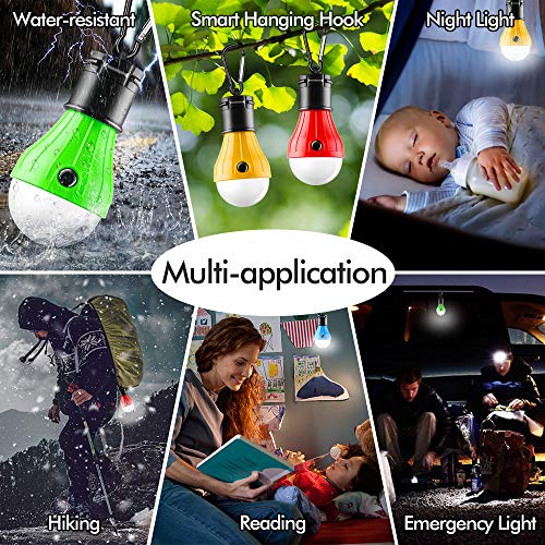 FLY2SKY Tent Lamp 4 Packs Portable LED Tent Light Clip Hook Hurricane Emergency Lights LED Camping Light Bulb Camping Tent Lantern Bulb Camping Equipment for Camping Hiking Backpacking Fishing Outage