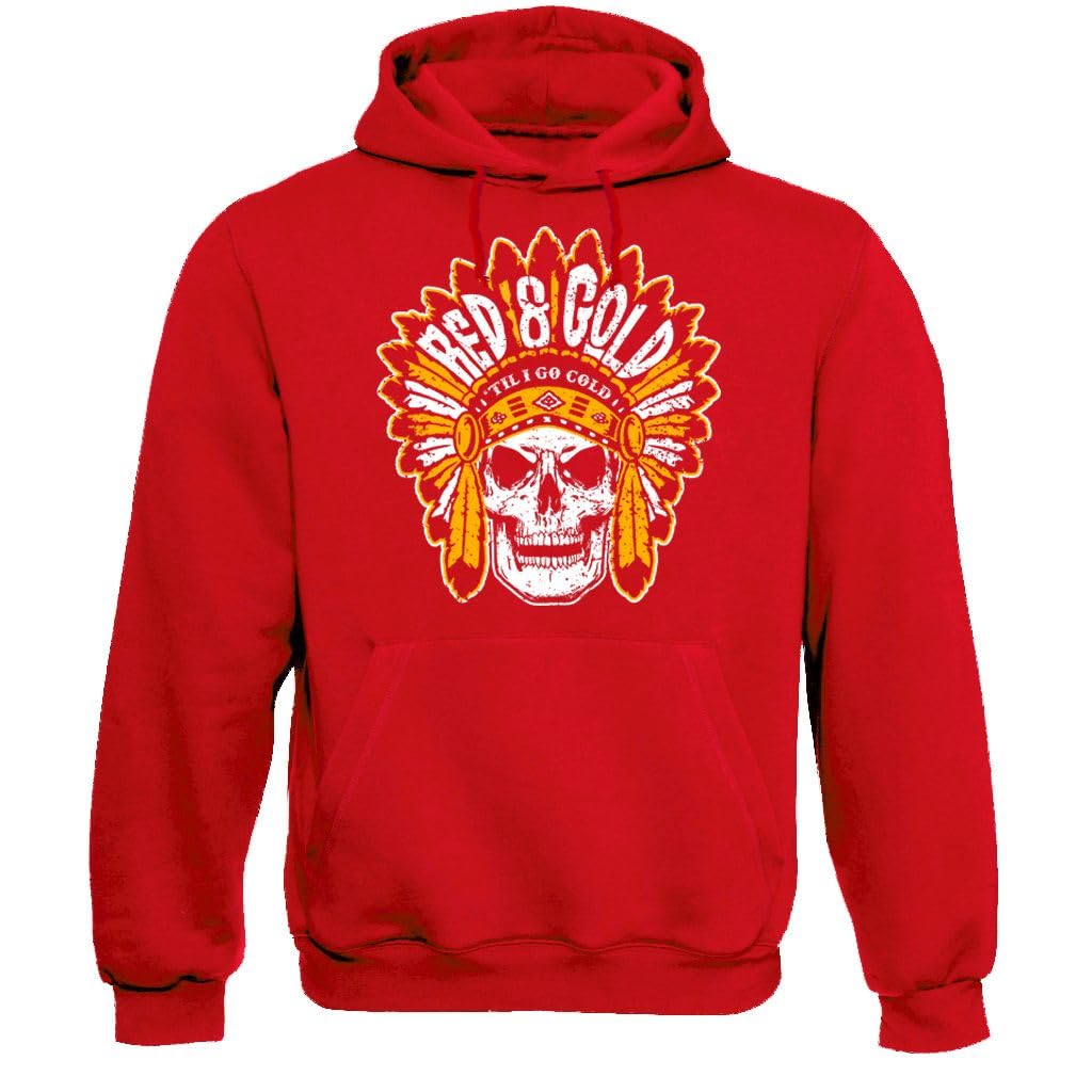 Red & Gold Til I Go Cold Men's Skull Hoodie Sweatshirt for Kansas City Fans (Red Hoodie, L)