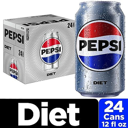 Pepsi Diet Cola Soda Pop, Zero Sugar, Zero Calorie, Sugar Free, 12 Fl Oz Cans (24 Pack)