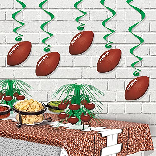 Beistle 5 Piece Football Party Hanging Swirl Sports Whirls for Game Day Tailgating Decorations, 40", Brown/Green/White