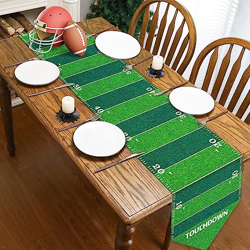 Football Kitchen Table Runner Decor with Tassels Football Tablecloth Grass Court Table Runner Touch Down Boy Sport Football Birthday Theme Party Table Cover Decoration 14 x 71