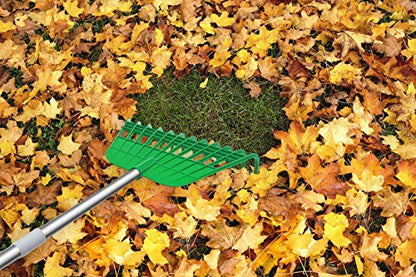 Gardzen 12 Tines Gardening Leaf Rake, Lightweight Steel Handle, Detachable, Ideal Camp Rake, Comes with Dustpan-Type Garden Bag