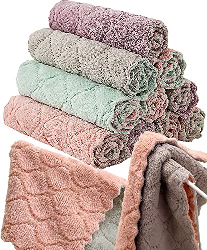 12 Pack Kitchen Towels Quick Dry Washcloths, Coral Velvet Dishtowels Multipurpose Reusable Dish Cloths, Soft Tea Towels Absorbent Cleaning Cloths Double-Sided Microfiber Towel Lint Free Cleaning Rags.