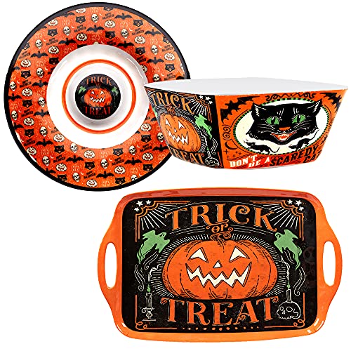 Certified International Scaredy Cat 3 pc. Melamine Hostess Serving Set, Multicolor, Large