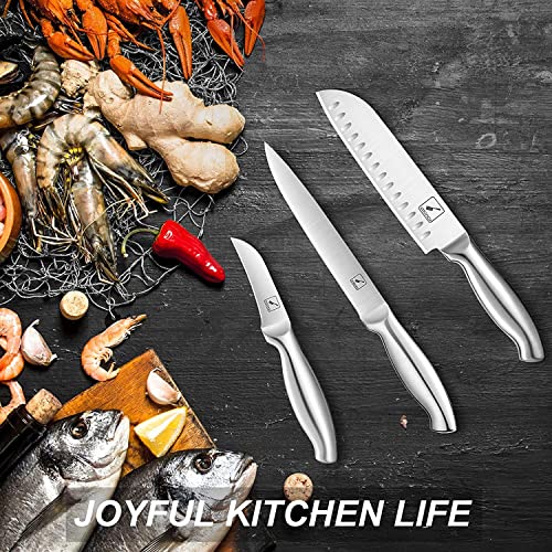 Knife Sets for Kitchen with Block, imarku Knife Set 15-Pieces High Carbon German Steel Kitchen Knife Set, Ultra Sharp Knife Block Set with Built-in Sharpener, Silver