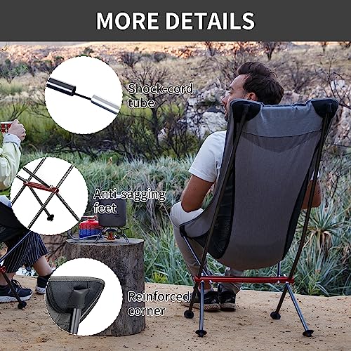 Naturehike Ultralight Foldable Camping Chair Portable High Back Compact Collapsible Chair Supports 330lbs for Garden Lawn Picnic Backpacking Travel Beach Fishing Hiking Chair with Storage Bag, Grey