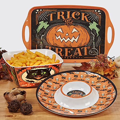 Certified International Scaredy Cat 3 pc. Melamine Hostess Serving Set, Multicolor, Large