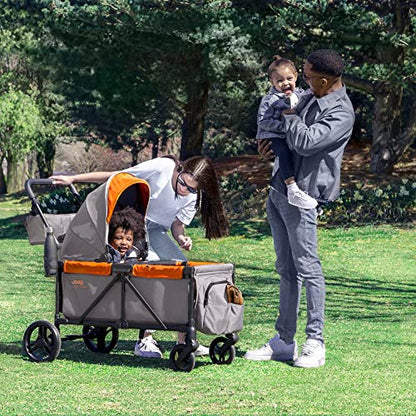 Jeep Sport All-Terrain Stroller Wagon by Delta Children - Includes Canopy, Parent Organizer, Adjustable Handlebar, Snack Tray & Cup Holders, Grey/Bonfire