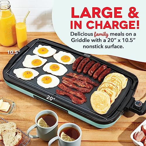 DASH Deluxe Everyday Electric Griddle with Dishwasher Safe Removable Nonstick Cooking Plate for Pancakes, Burgers, Eggs and more, Includes Drip Tray + Recipe Book, 20” x 10.5”, 1500-Watt - Aqua