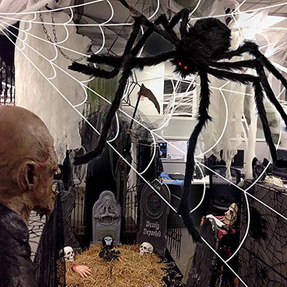 OCATO 200" Halloween Spider Web + 59" Giant Spider Decorations Fake Spider with Triangular Huge Spider Web for Indoor Outdoor Halloween Decorations Yard Home Costumes Parties Haunted House Décor