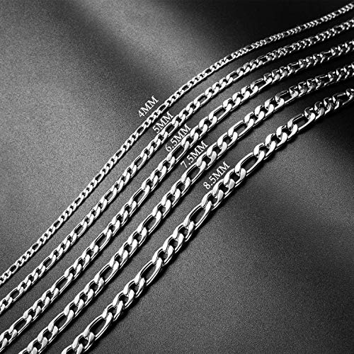 SANNYRA 16 Inches Figaro Chain Necklace 4MM Stainless Steel Figaro Link Chain for Men Women