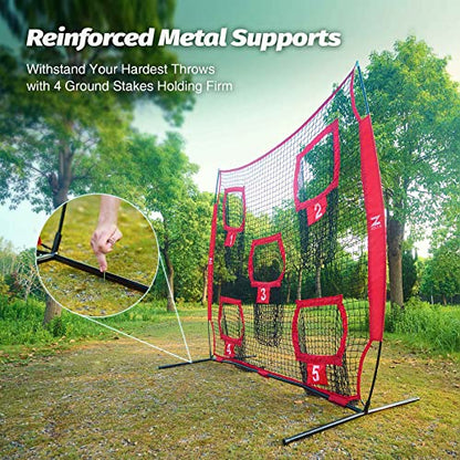 ZELUS Football Throwing Net, 7x7ft Football Training Equipment with 5 Target Pockets for Throwing and Passing Practice, Portable Quarterback Trainer Net, QB Throw Accuracy Net with Carry Bag