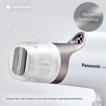 Panasonic Nanoe Salon Hair Dryer with Oscillating QuickDry Nozzle, Diffuser and Concentrator Attachments, 3 Speed Heat Settings for Easy Styling and Healthy Hair - EH-NA67-W (White)