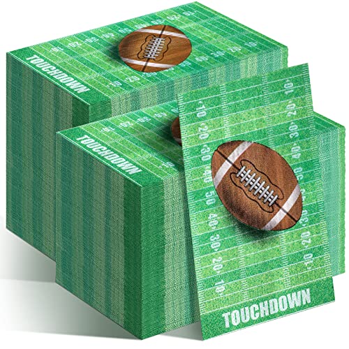 Fuutreo 200 Pcs Football Guest Napkins 2 Ply Decorative Disposable Football Napkins Football Party Supplies Decorations Green Paper Napkins Set for Sport Football Party Favors