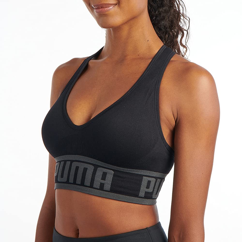 PUMA Women's Seamless Sports Bra, Black, Medium