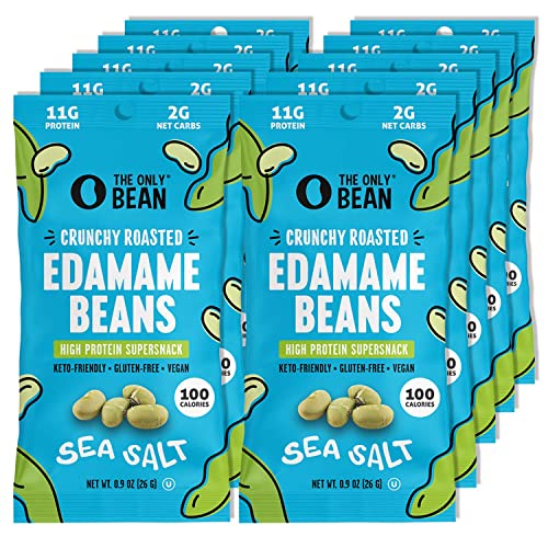 The Only Bean Crunchy Dry Roasted Edamame Snacks (Sea Salt), Keto Snack Food, High Protein (11g) Healthy Snacks, Asian Japanese Snack Gluten Free Lunch Vegan Food 100 Calorie Snack Pack, 0.9oz 10 Pack