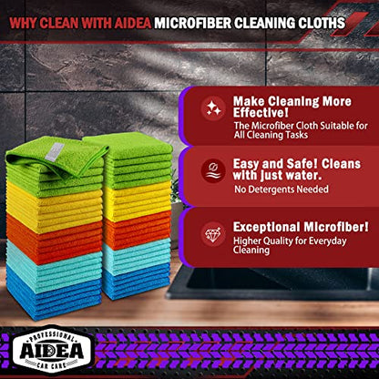 AIDEA Microfiber Cleaning Cloths-50 Pack, Premium All-Purpose Car Cloth, Lint Free, Scratch-Free, Absorbent Cleaning Towel for Cars, SUVs, House, Kitchen, Window, Gifts(12in.x12in.)