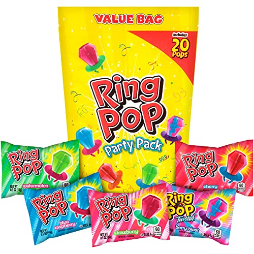 Ring Pop Individually Wrapped Bulk Lollipop Variety Party Pack – 20 Count Lollipop Suckers w/ Assorted Flavors - Fun Candy for Birthdays and Celebrations