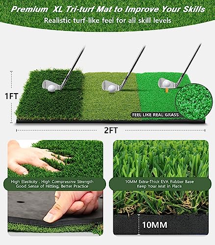 Golf Net, 10x7ft Golf Practice Net with Tri-Turf Golf Mat, All in 1 Home Golf Hitting Aid Nets for Backyard Driving Chipping Swing Training with Target/Mat/Balls/Tee/Bag - Gift for Men/Golf Lovers