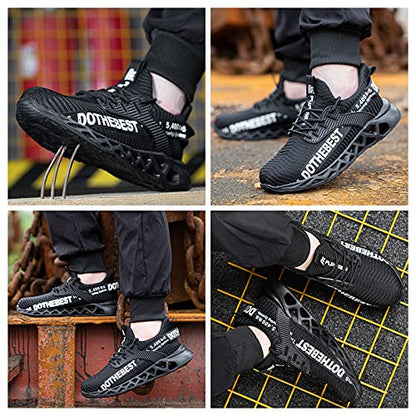 Steel Toe Shoes for Men Lightweight Indestructible Work Sneakers Women Puncture Proof Comfortable Slip On Safety Shoes Black Size M10/W11.5