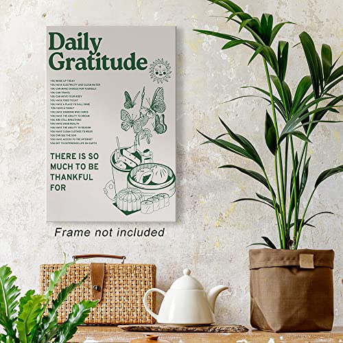 Vintage Green Inspirational Quotes Daily Gratitude Posters for Room Aesthetic Cute Sunflower Butterfly Food Canvas Wall Art Painting Retro Wall Decor Pictures for Kitchen Dining Room 12x16in Unframed…