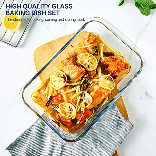 8-Piece Deep Glass Baking Dish Set with Plastic lids,Rectangular Glass Bakeware Set with Lids, Baking Pans for Lasagna, Leftovers, Cooking, Kitchen, Freezer-to-Oven and Dishwasher, Gray