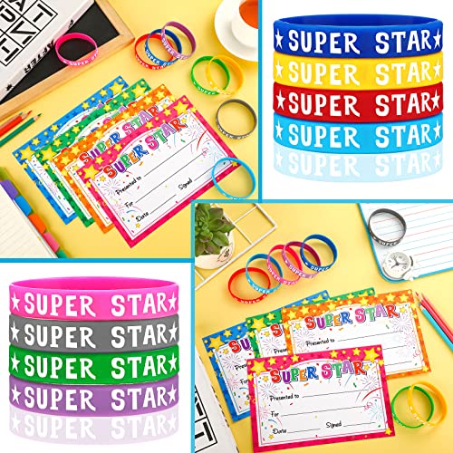 Junkin 32 Pcs Marquee You're a Star Award Certificate Star Student Wristbands Birthday Star Student Certificates Awards School Recognition Certificates for Students Kids Classroom (Star Style)