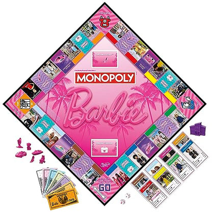 Monopoly: Barbie Edition Board Game, Ages 8+, 2-6 Players, Fun Family Games for Kids and Adults, with 6 Barbie-Themed Pink Zinc Tokens, Kids Gifts