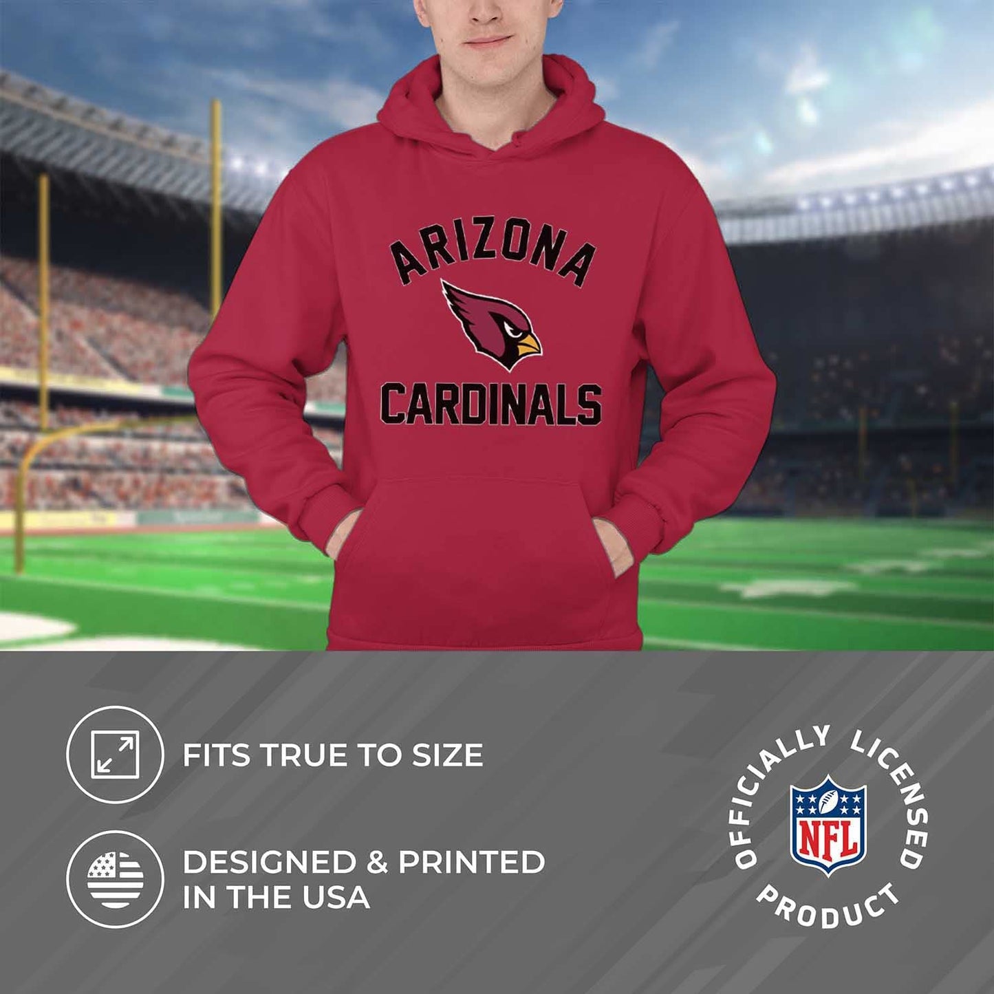 Team Fan Apparel NFL Adult Gameday Hooded Sweatshirt - Poly Fleece Cotton Blend - Stay Warm and Represent Your Team in Style (Arizona Cardinals - Red, Adult Medium)