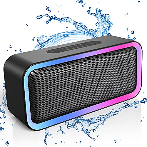 Kunodi Bluetooth Speaker, Bluetooth 5.0 Wireless Portable Speaker with 10W Stereo Sound, Party Speakers with Ambient RGB Light,IPX5 Waterproof Speakers for Outdoors, Travel（Black