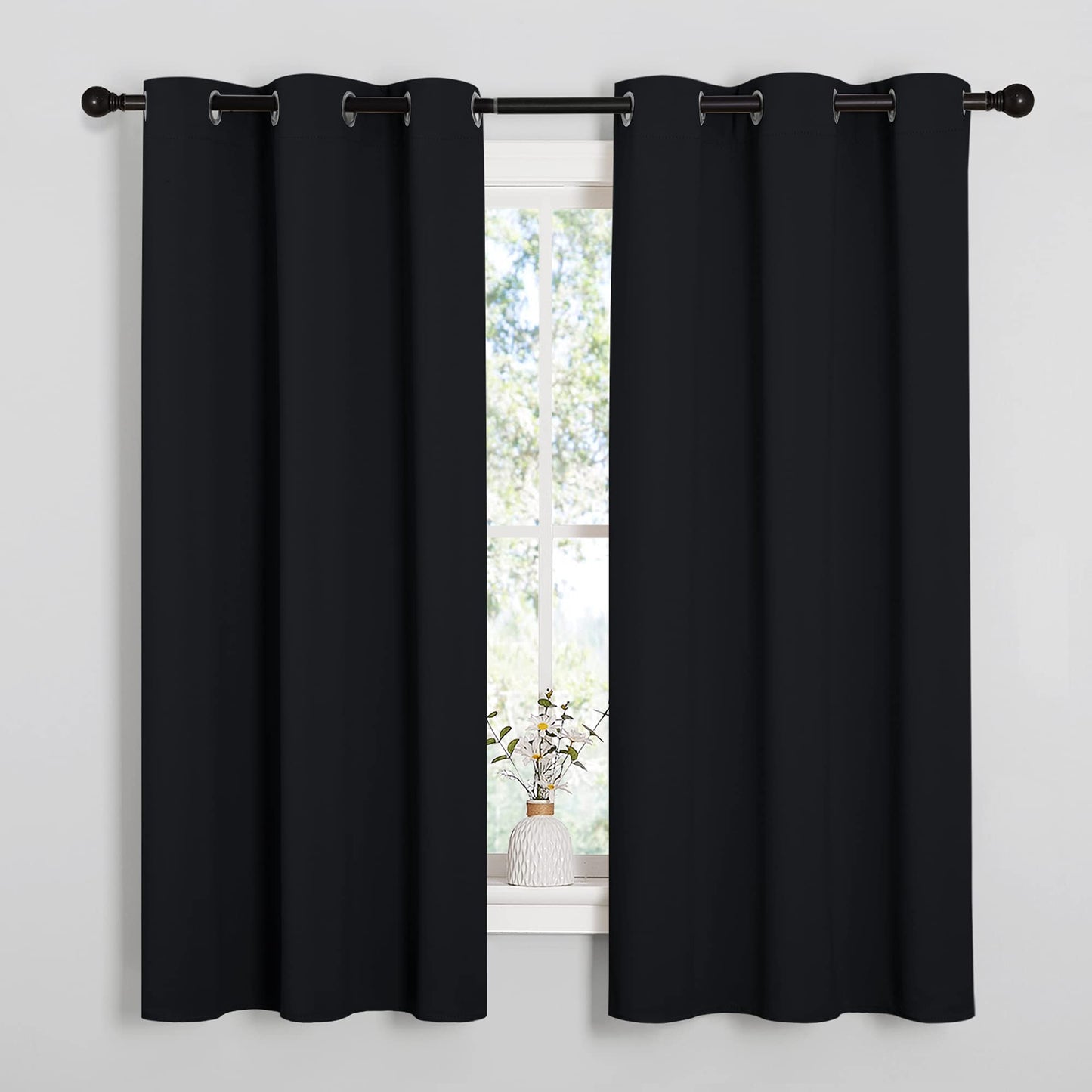 NICETOWN Halloween Pitch Black Solid Thermal Insulated Grommet Blackout Curtains/Drapes for Bedroom Window (2 Panels, 42 inches Wide by 63 inches Long, Black)