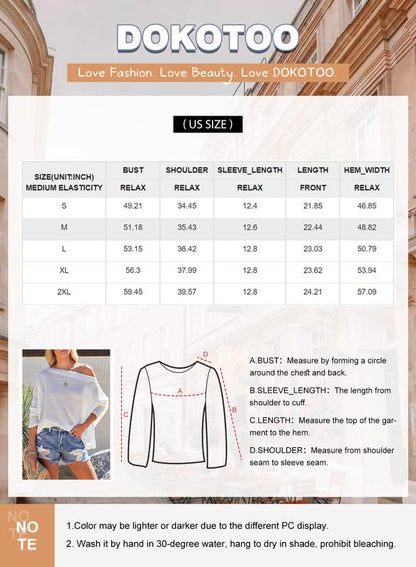 Dokotoo Women's Long Sleeve Waffle Knit Tops Boat Neck Casual Loose Fit Shirts Tunic Off The Shoulder Blouses for Women Fashion 2023 White Small