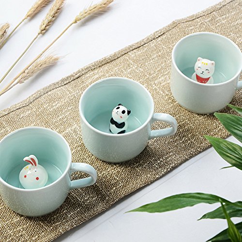 ZaH 3D Mug Animal Inside Cup Cartoon Ceramics Figurine Teacup for Boys Girls Kids Women Men Coffee Mug (8 oz Panda)