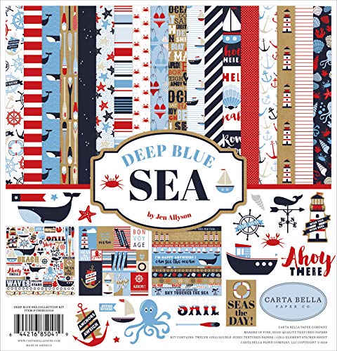 Carta Bella Paper Company Deep Sea Collection Kit paper, red, navy, blue, white 12-x-12-Inch