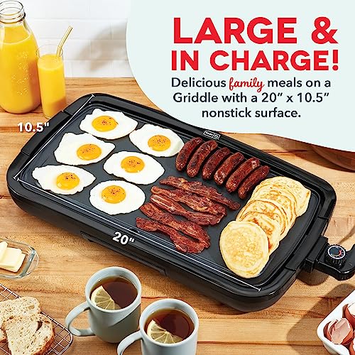 DASH Deluxe Everyday Electric Griddle with Dishwasher Safe Removable Nonstick Cooking Plate for Pancakes, Burgers, Eggs and more, Includes Drip Tray + Recipe Book, 20” x 10.5”, 1500-Watt - Black