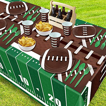 Football Party Decorations Football Party Supplies Tableware Set -24 guests Football Banners,Plate,Cup,Cutlery,Tablecloths for Super Sunday Touchdown Party Decoration