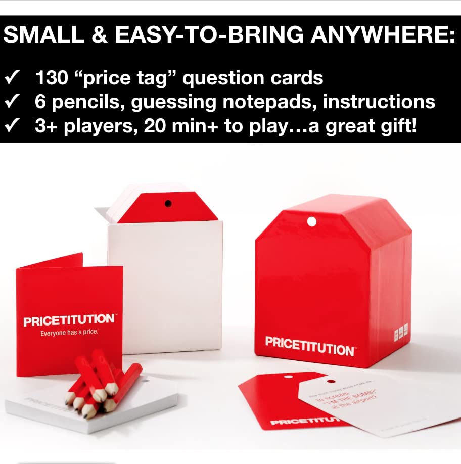 Pricetitution Card Game (from Shark Tank!) - Game Nights, Dinner Parties, Funny Conversations...Play in-Person or Over Video Online! | 3+ Players | Adults 16+ | How Much Money Would it take You to_?!